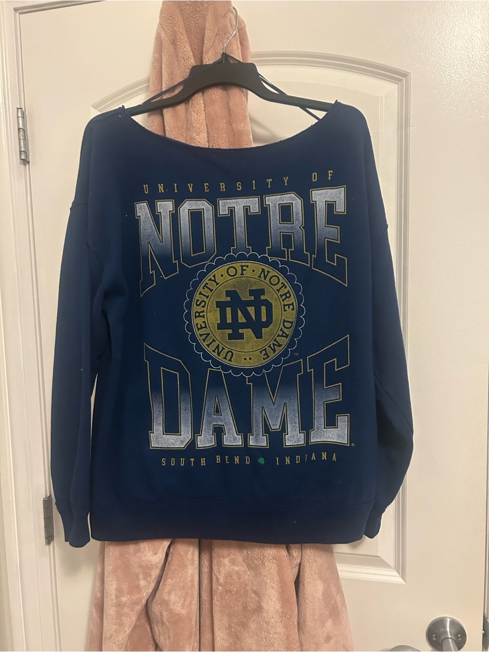 Hollister Navy Off-Shoulder Notre Dame Graphic Sweatshirt